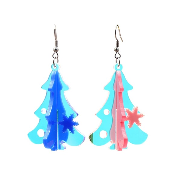 Acrylic Glitter Christmas Tree Stud Dangle Earrings - Picture 3 of 16
